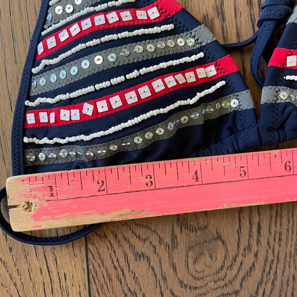 NWT BEACH JOY 2 Pc Navy, Red & White Beaded & Sequin String Bikini Set Sz Small - Picture 7 of 9